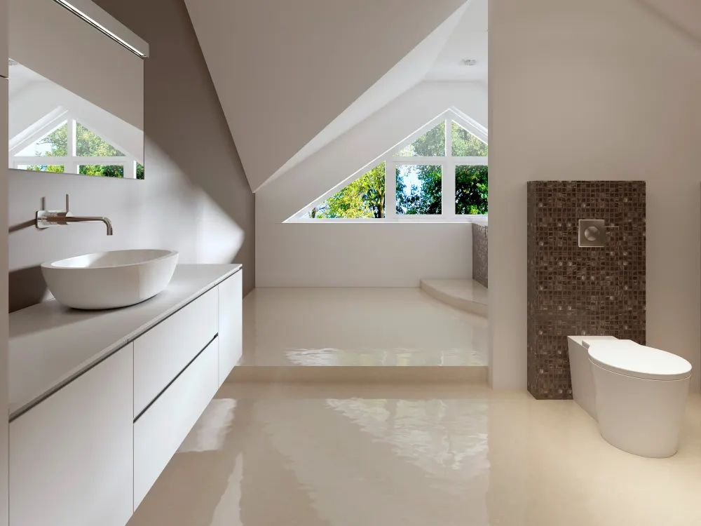 Lichte badkamer met strak afgewerkte vloer
